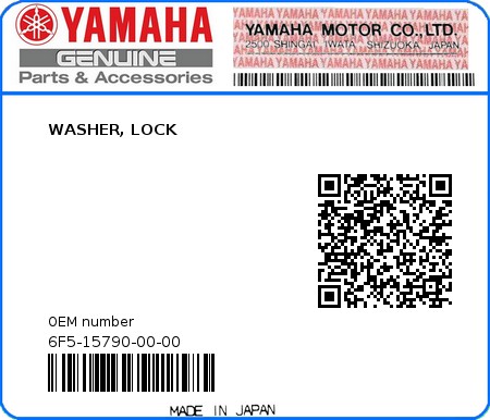 Product image: Yamaha - 6F5-15790-00-00 - WASHER, LOCK 