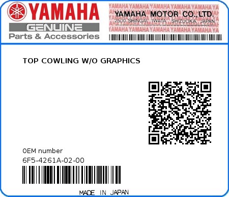 Product image: Yamaha - 6F5-4261A-02-00 - TOP COWLING W/O GRAPHICS 