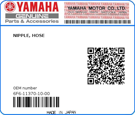 Product image: Yamaha - 6F6-11370-10-00 - NIPPLE, HOSE 