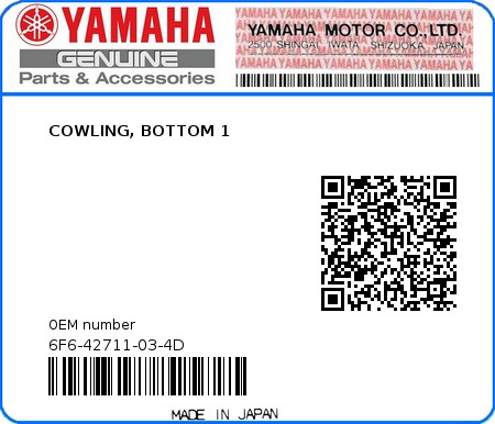 Product image: Yamaha - 6F6-42711-03-4D - COWLING, BOTTOM 1  0