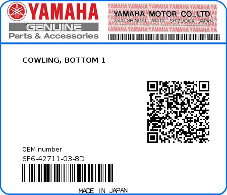 Product image: Yamaha - 6F6-42711-03-8D - COWLING, BOTTOM 1 