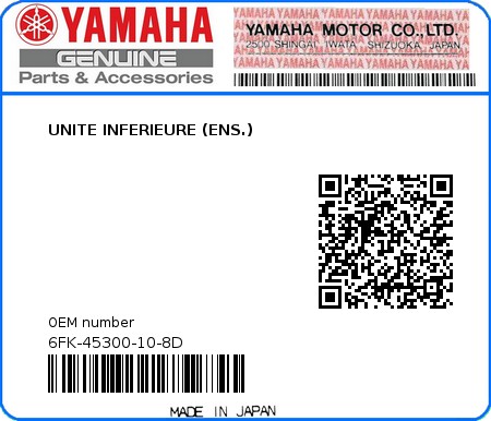 Product image: Yamaha - 6FK-45300-10-8D - UNITE INFERIEURE (ENS.) 