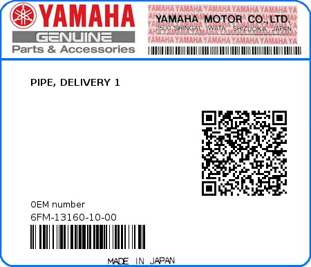 Product image: Yamaha - 6FM-13160-10-00 - PIPE, DELIVERY 1 