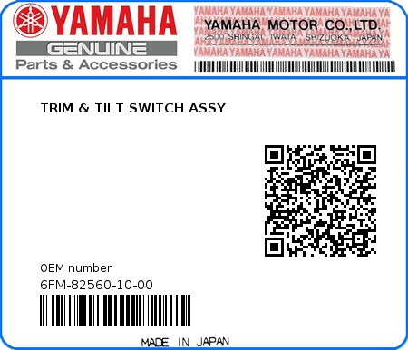 Product image: Yamaha - 6FM-82560-10-00 - TRIM & TILT SWITCH ASSY  0