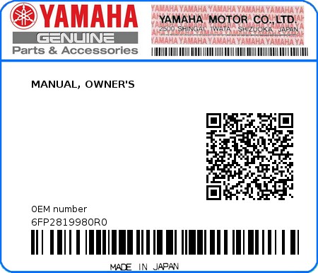 Product image: Yamaha - 6FP2819980R0 - MANUAL, OWNER'S  0