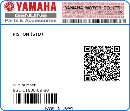 Product image: Yamaha - 6G1-11630-09-80 - PISTON (STD) 