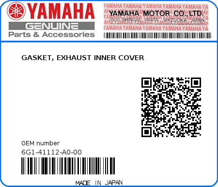 Product image: Yamaha - 6G1-41112-A0-00 - GASKET, EXHAUST INNER COVER 