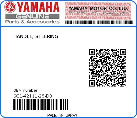 Product image: Yamaha - 6G1-42111-28-D0 - HANDLE, STEERING 