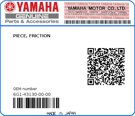 Product image: Yamaha - 6G1-43130-00-00 - PIECE, FRICTION 