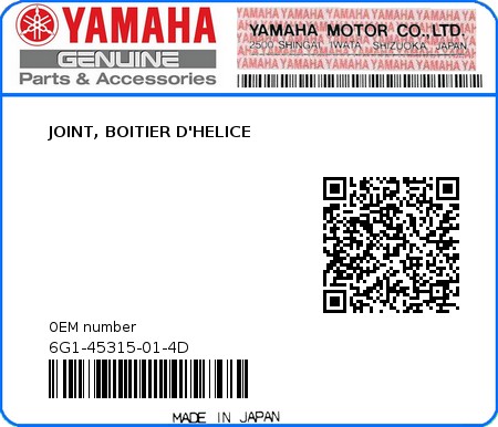 Product image: Yamaha - 6G1-45315-01-4D - JOINT, BOITIER D'HELICE 