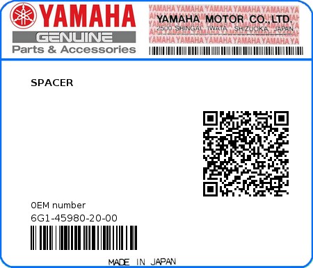 Product image: Yamaha - 6G1-45980-20-00 - SPACER 