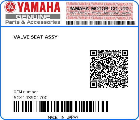 Product image: Yamaha - 6G4143901700 - VALVE SEAT ASSY 