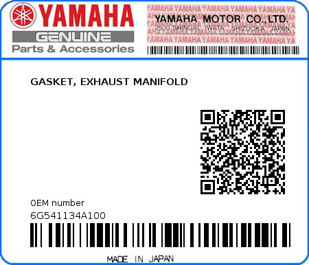 Product image: Yamaha - 6G541134A100 - GASKET, EXHAUST MANIFOLD  0