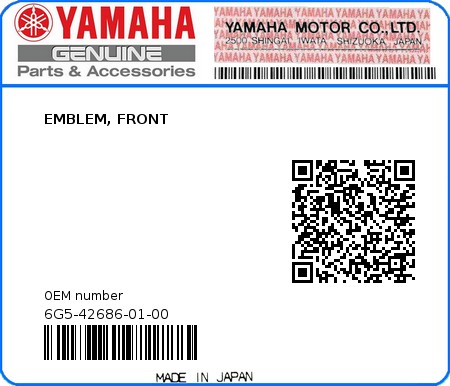 Product image: Yamaha - 6G5-42686-01-00 - EMBLEM, FRONT 