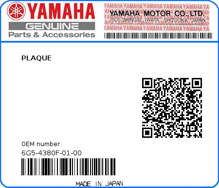 Product image: Yamaha - 6G5-4380F-01-00 - PLAQUE  0