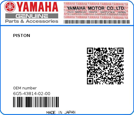 Product image: Yamaha - 6G5-43814-02-00 - PISTON 