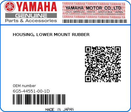 Product image: Yamaha - 6G5-44551-00-1D - HOUSING, LOWER MOUNT RUBBER 