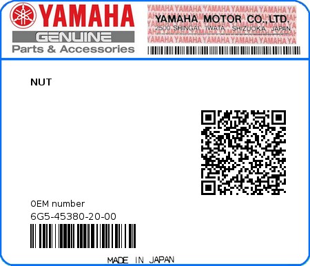 Product image: Yamaha - 6G5-45380-20-00 - NUT 