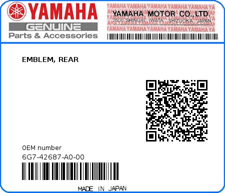 Product image: Yamaha - 6G7-42687-A0-00 - EMBLEM, REAR  0