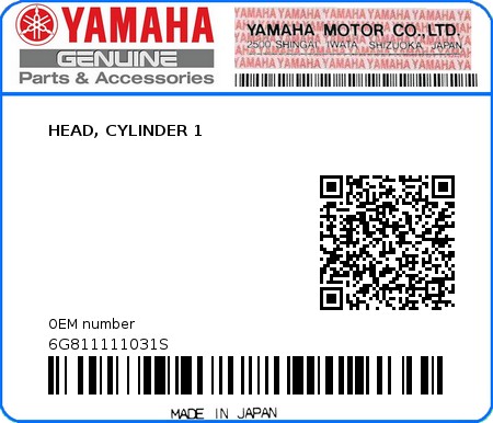 Product image: Yamaha - 6G811111031S - HEAD, CYLINDER 1  0