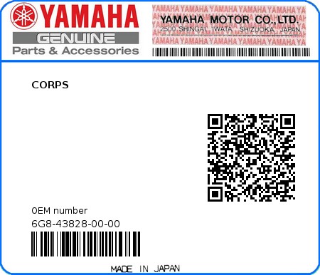 Product image: Yamaha - 6G8-43828-00-00 - CORPS  0