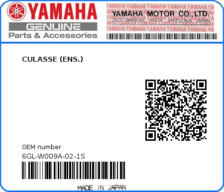 Product image: Yamaha - 6GL-W009A-02-1S - CULASSE (ENS.) 