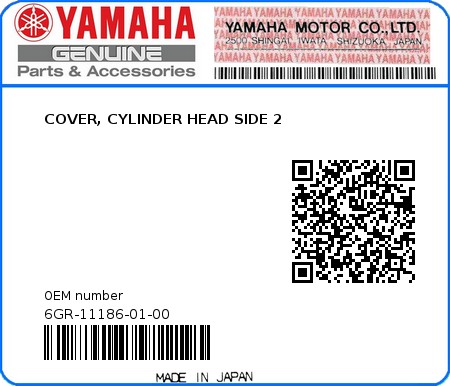 Product image: Yamaha - 6GR-11186-01-00 - COVER, CYLINDER HEAD SIDE 2  0