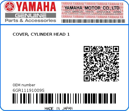 Product image: Yamaha - 6GR11191009S - COVER, CYLINDER HEAD 1 