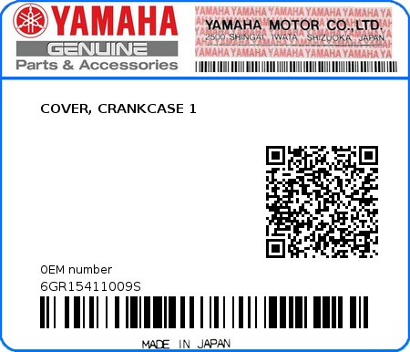 Product image: Yamaha - 6GR15411009S - COVER, CRANKCASE 1 