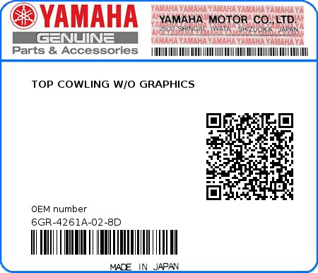 Product image: Yamaha - 6GR-4261A-02-8D - TOP COWLING W/O GRAPHICS 