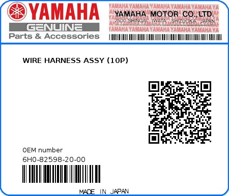 Product image: Yamaha - 6H0-82598-20-00 - WIRE HARNESS ASSY (10P) 