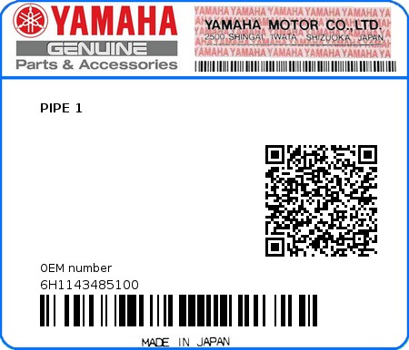 Product image: Yamaha - 6H1143485100 - PIPE 1 