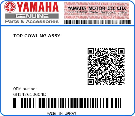 Product image: Yamaha - 6H142610604D - TOP COWLING ASSY 