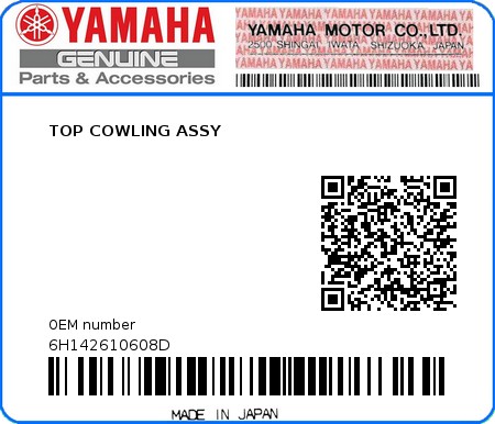 Product image: Yamaha - 6H142610608D - TOP COWLING ASSY  0