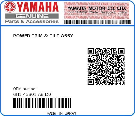 Product image: Yamaha - 6H1-43801-A8-D0 - POWER TRIM & TILT ASSY  0