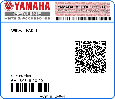 Product image: Yamaha - 6H1-84348-20-00 - WIRE, LEAD 1  0