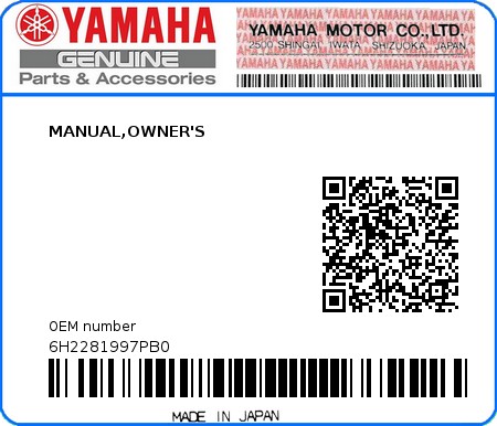 Product image: Yamaha - 6H2281997PB0 - MANUAL,OWNER'S  0