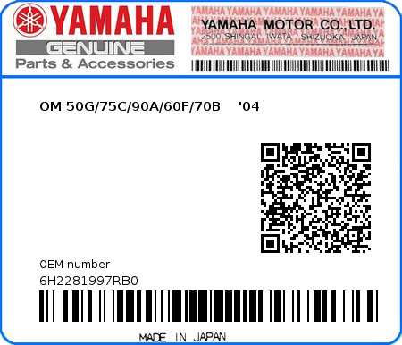 Product image: Yamaha - 6H2281997RB0 - OM 50G/75C/90A/60F/70B    '04  0