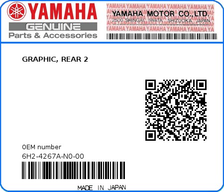 Product image: Yamaha - 6H2-4267A-N0-00 - GRAPHIC, REAR 2 