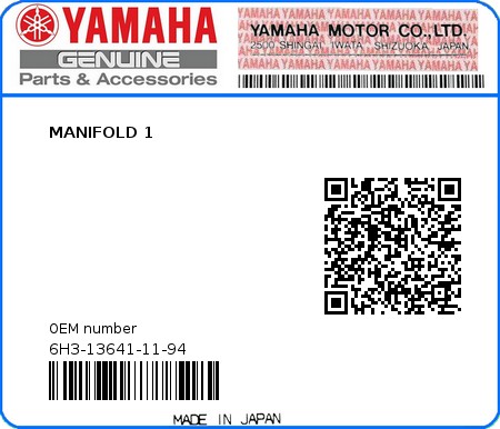 Product image: Yamaha - 6H3-13641-11-94 - MANIFOLD 1  0