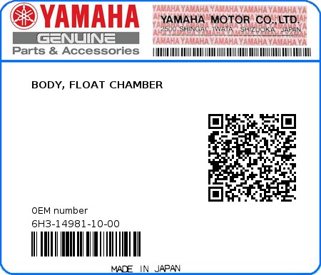 Product image: Yamaha - 6H3-14981-10-00 - BODY, FLOAT CHAMBER  0