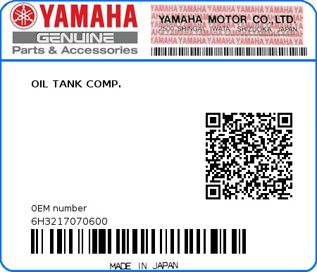 Product image: Yamaha - 6H3217070600 - OIL TANK COMP.  0