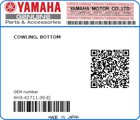 Product image: Yamaha - 6H3-42711-30-EJ - COWLING, BOTTOM 