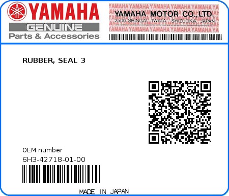 Product image: Yamaha - 6H3-42718-01-00 - RUBBER, SEAL 3 