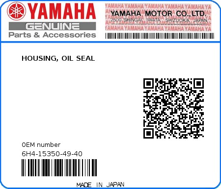 Product image: Yamaha - 6H4-15350-49-40 - HOUSING, OIL SEAL 