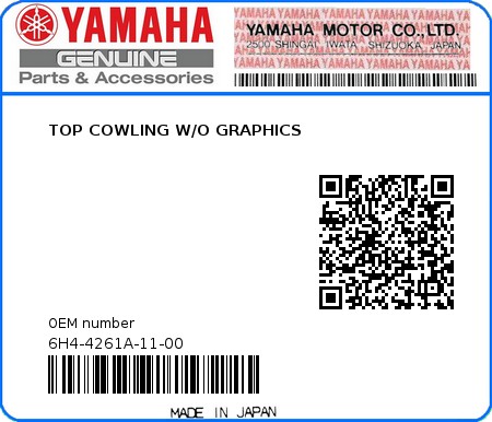 Product image: Yamaha - 6H4-4261A-11-00 - TOP COWLING W/O GRAPHICS  0