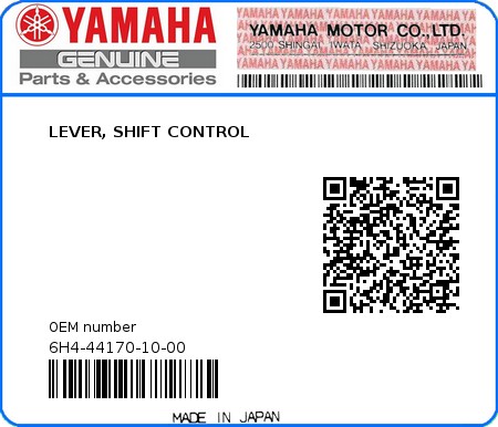 Product image: Yamaha - 6H4-44170-10-00 - LEVER, SHIFT CONTROL 