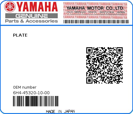 Product image: Yamaha - 6H4-45320-10-00 - PLATE  0