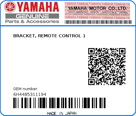 Product image: Yamaha - 6H4485311194 - BRACKET, REMOTE CONTROL 1  0