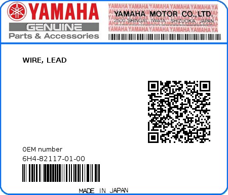 Product image: Yamaha - 6H4-82117-01-00 - WIRE, LEAD 